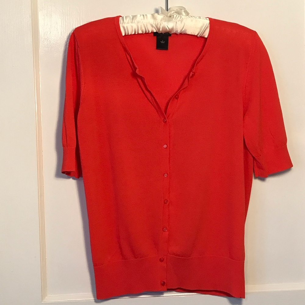 Vibrant Orange Button-Up Tissue weight Cardigan Blouse size large